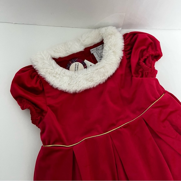 Max Studio Crimson Red Girls Faux Fur Collar Velour Dress With Hair Clip - Picture 6 of 8
